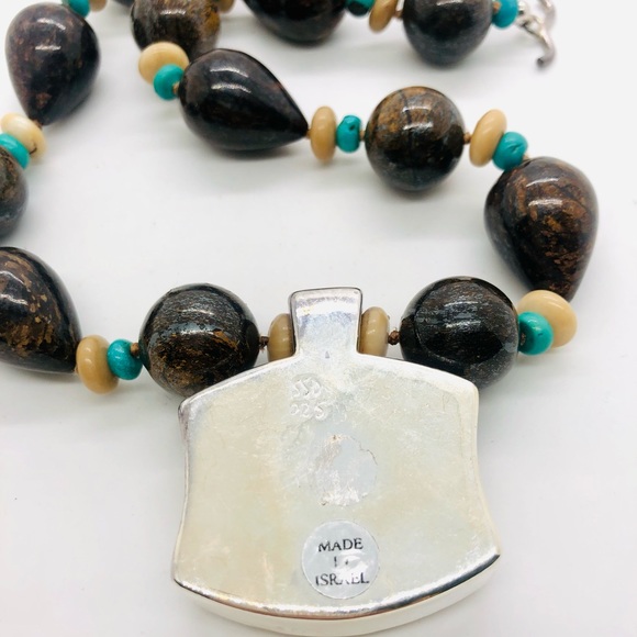 Vintage Simon Sebbag Designer Silver Turquoise Stone Necklace RARE - Picture 10 of 17